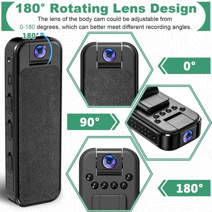 HKFUG Mini Cámara Corporal HD 1080P con Lente Giratoria de 180°